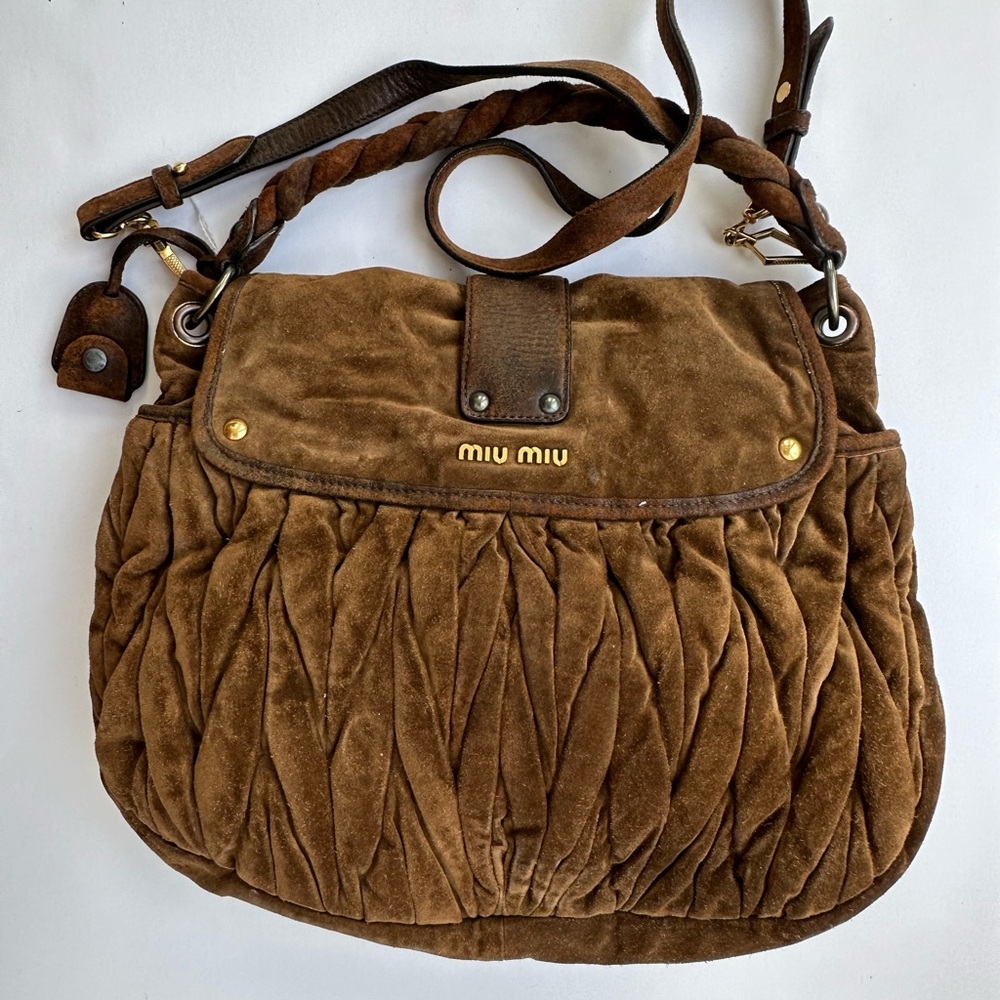 Miu Miu Luxurious Brown Suede Shoulder Bag